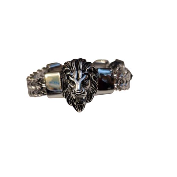 ANTHONY JACOBS Men's Stainless Steel Lion Head Box Chain Bracelet NEW - Picture 2 of 4